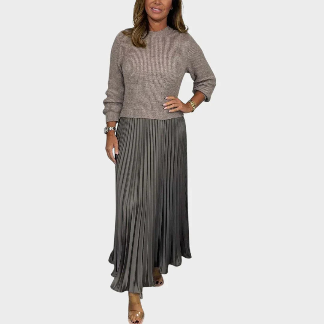 Jemma - Robe en Coton Effet 2pcs Pull et Jupe Plissée