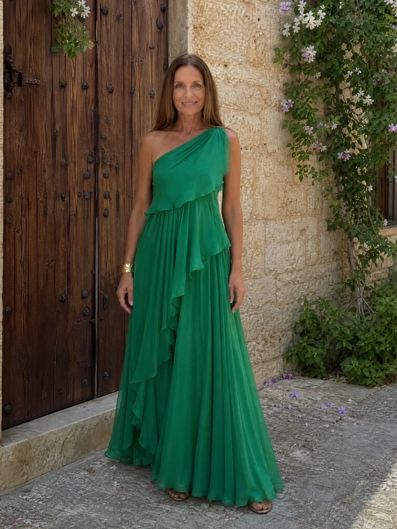 Arianel - Vestido Largo Chic Asimétrico con Volantes