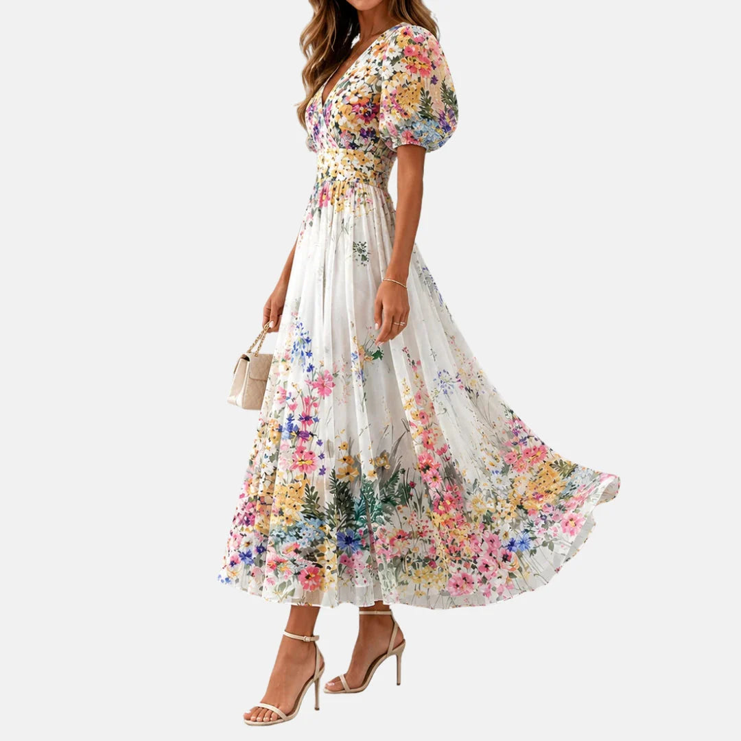 Floriel - Vestido Midi con Estampado Floral Femenino