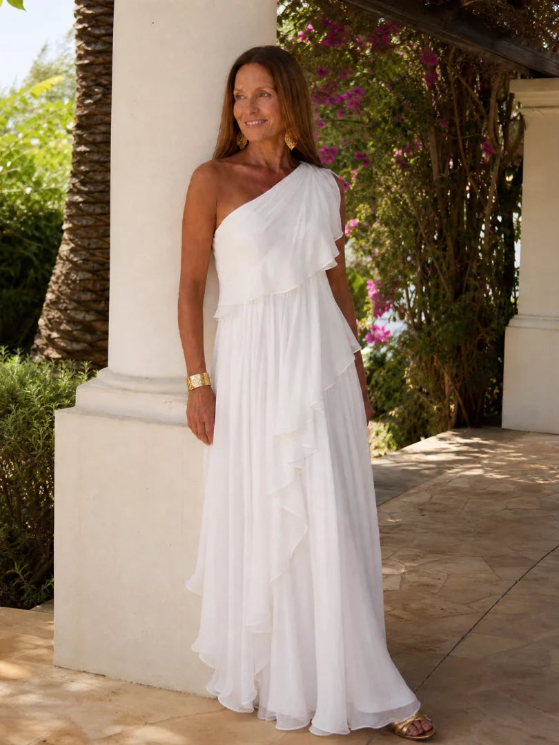 Arianel - Vestido Largo Chic Asimétrico con Volantes