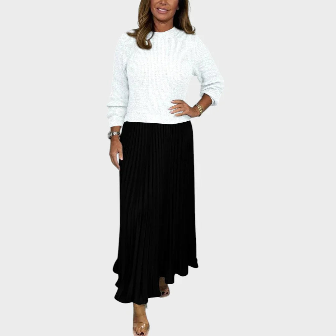 Jemma - Robe en Coton Effet 2pcs Pull et Jupe Plissée