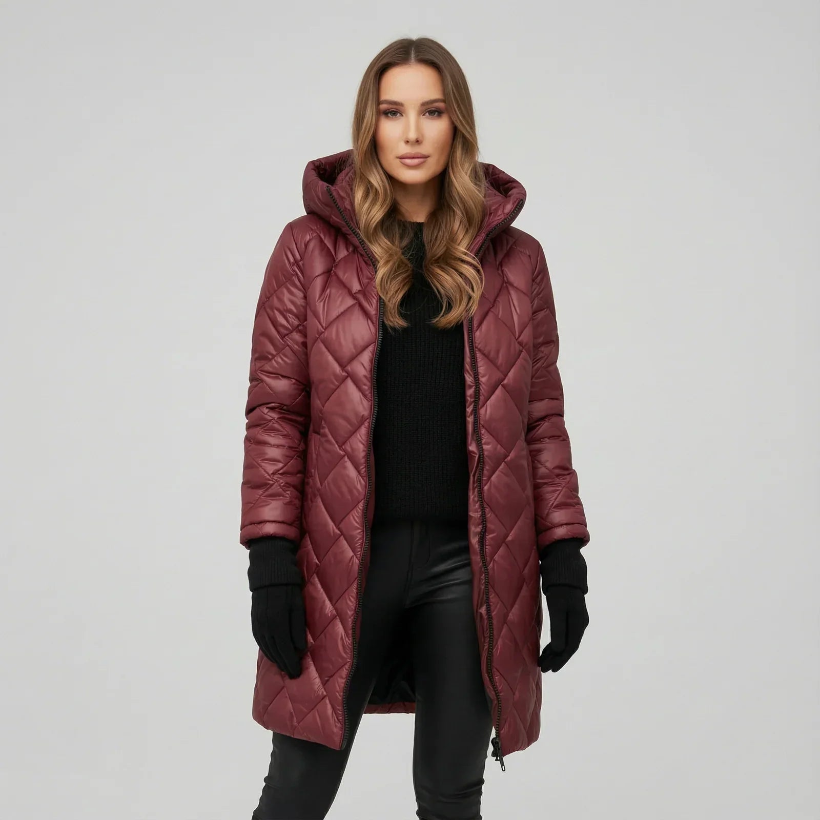 Natalia - Long Manteau Matelassé Luxueux à Capuche