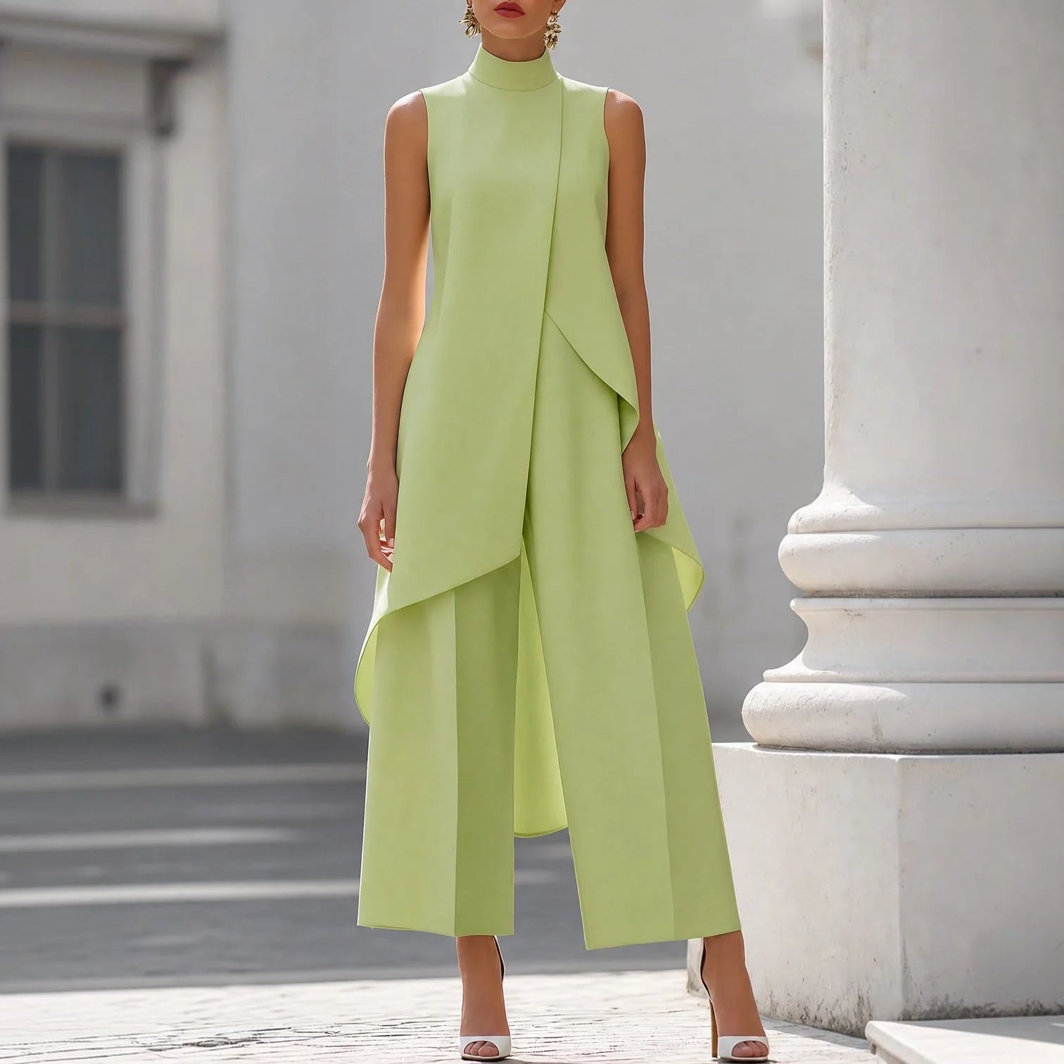 Eleanis - Mono Divino Efecto Pantalón y Blusa Larga Sofisticada