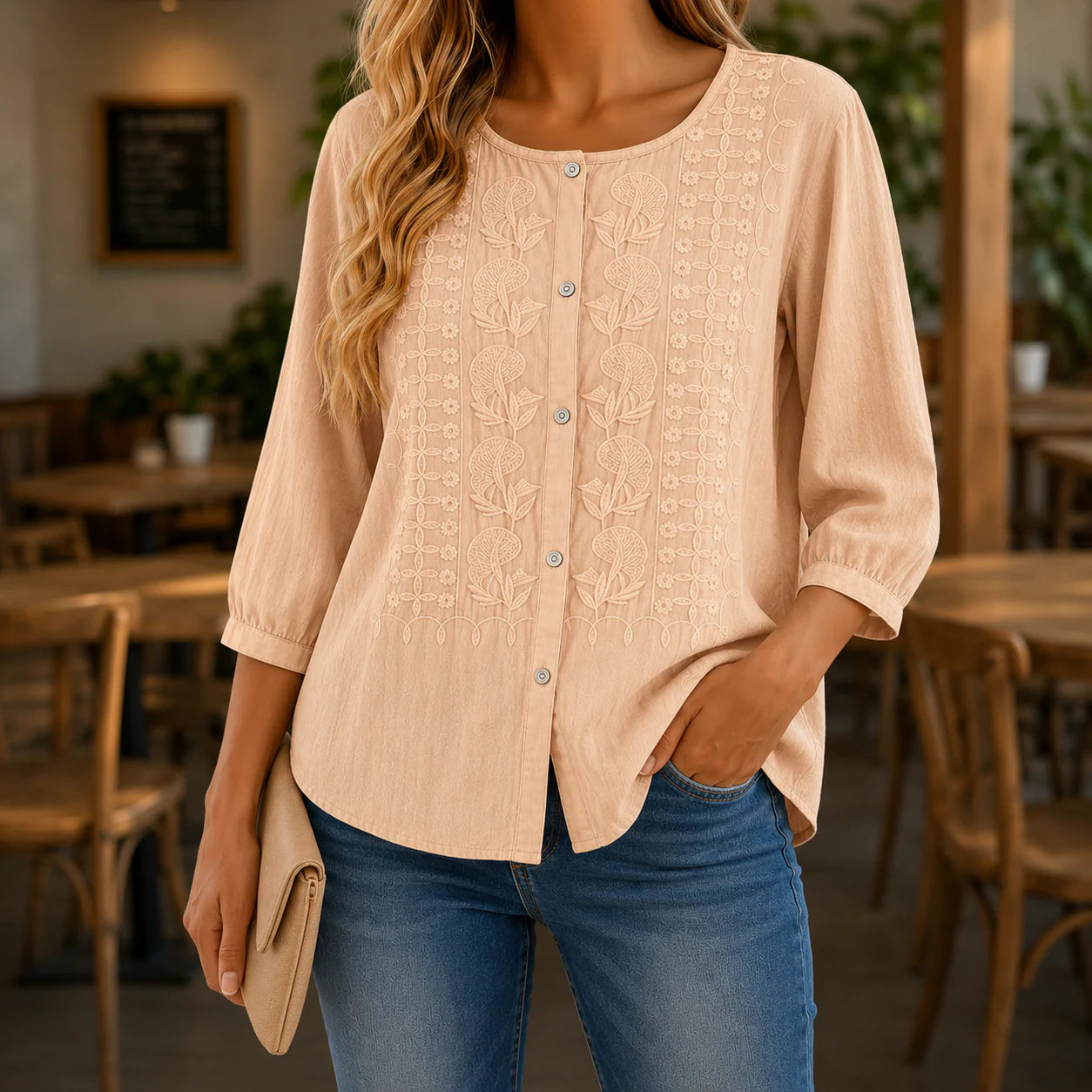 Britany - Blusa Elegante de Algodón Finamente Bordada