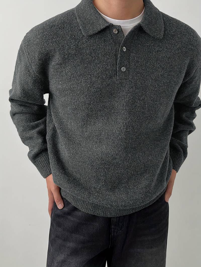 Ilias - Suéter Polo con Botones de Lana Merino