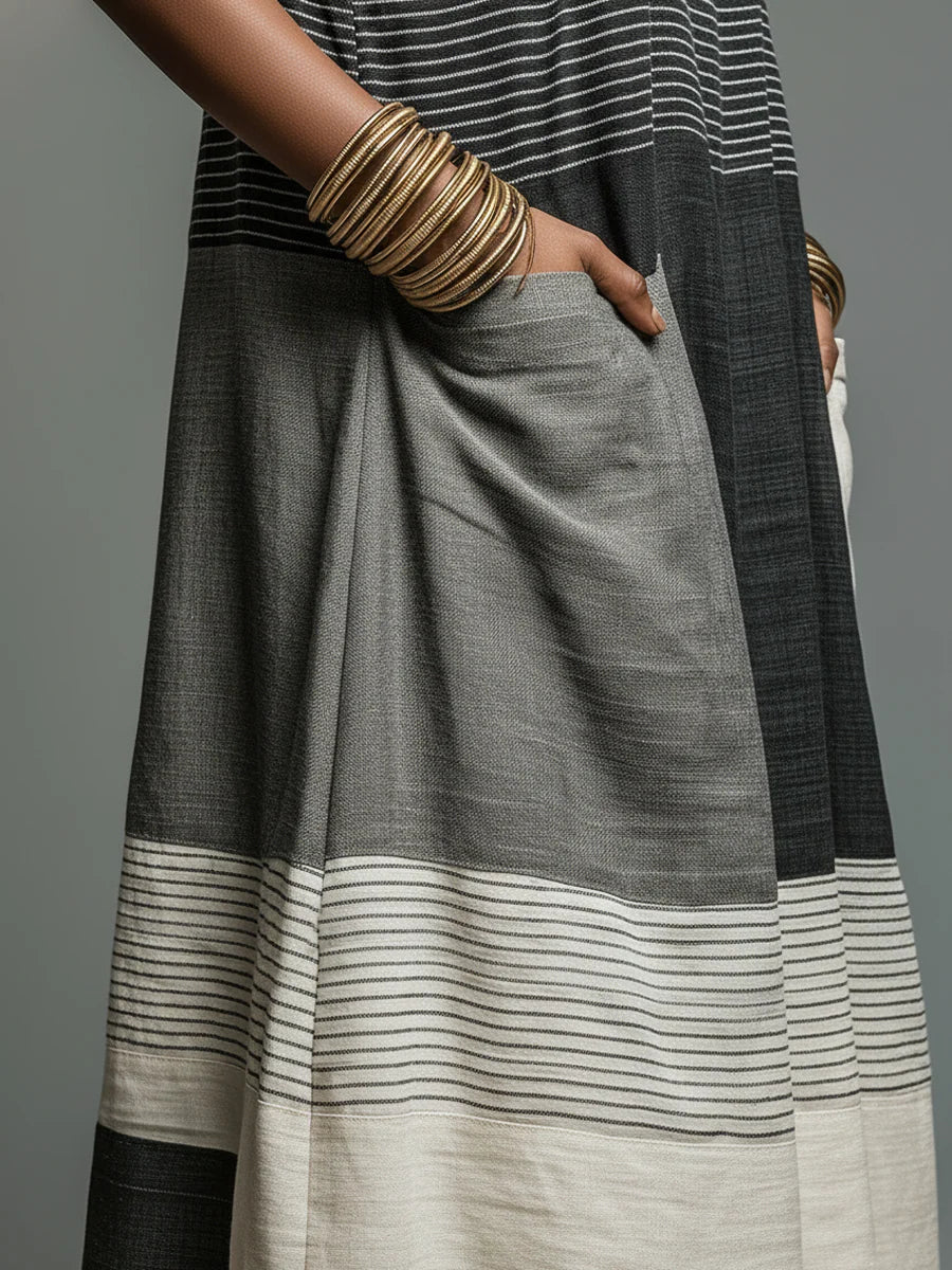 Beryl - Vestido Maxi de Patchwork a Rayas de Algodón