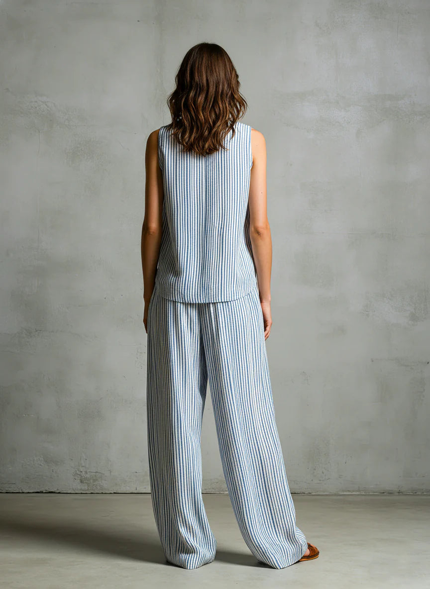 Lucile - Conjunto de Verano 2pzs de Rayas Blancas y Azules