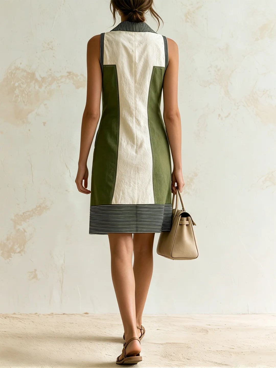 Néria - Vestido Colorblock de Lino y Algodón con Cuello en V