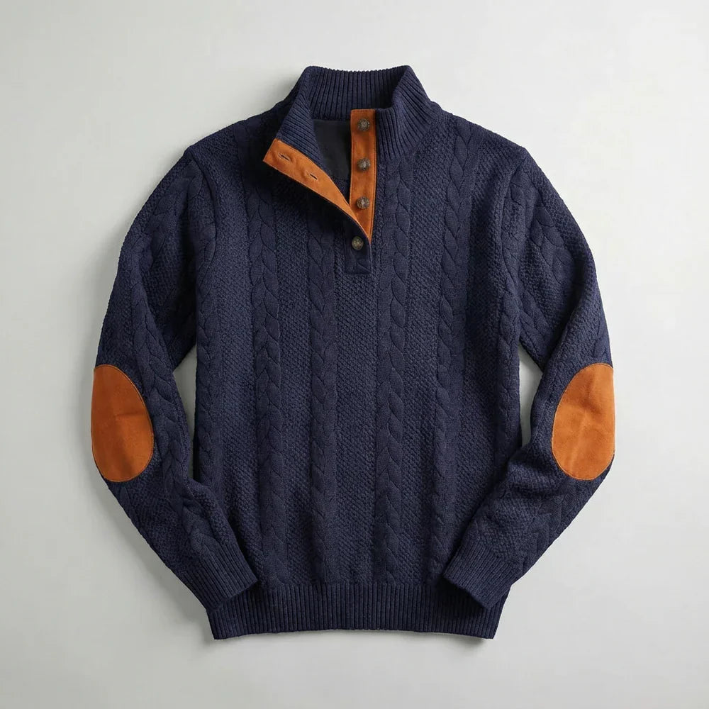 Evan - Pull en Maille Naturelle Robuste Col Montant Boutonné