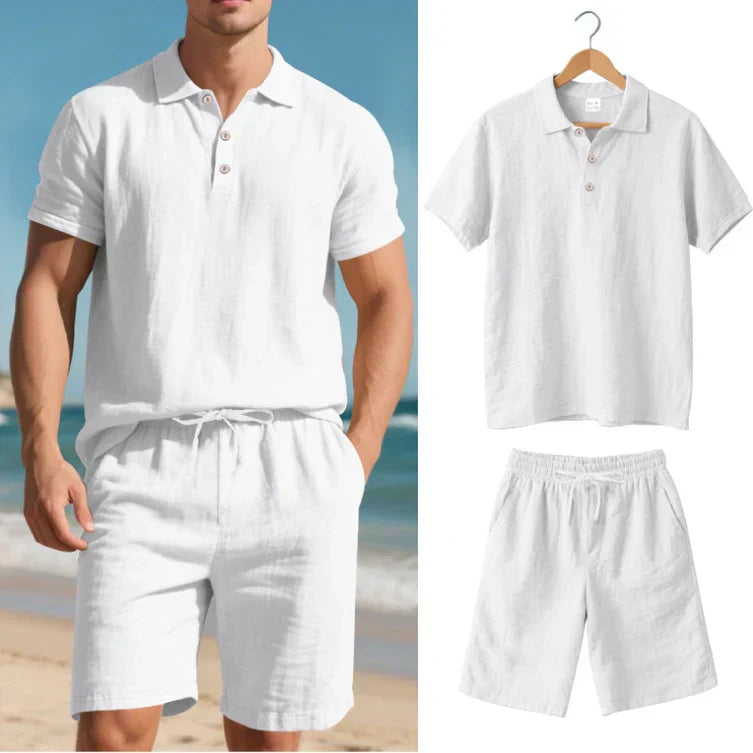 Achille - Conjunto de Lino de Dos Piezas Polo y Shorts