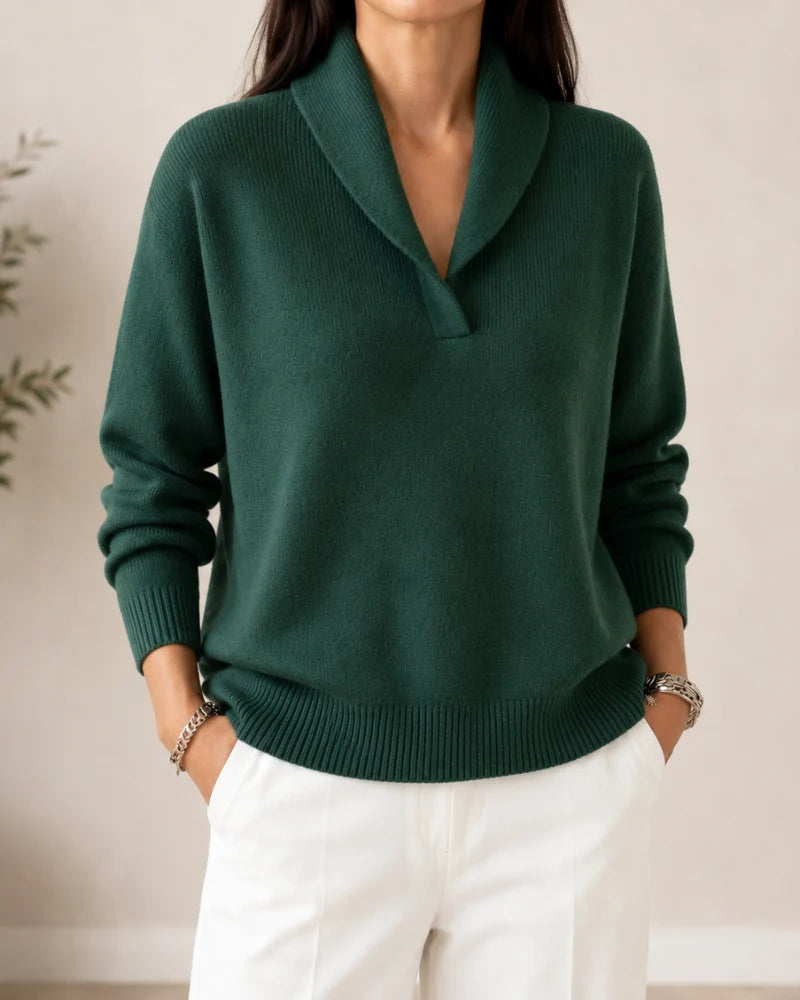 Colette - Suéter de Punto Fino con Cuello en V Curvado