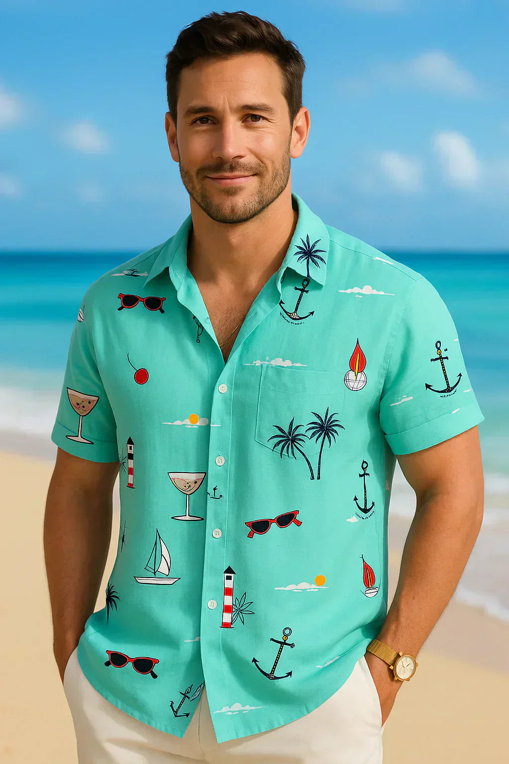 Roméo - Ren Bomulds Skjorte med Sommerprint