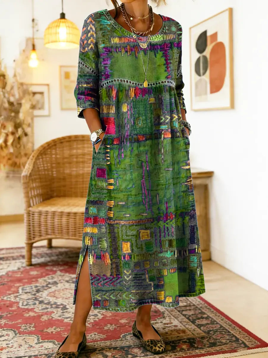 Himaya - Vestido de Denim con Estampado Étnico de Colores