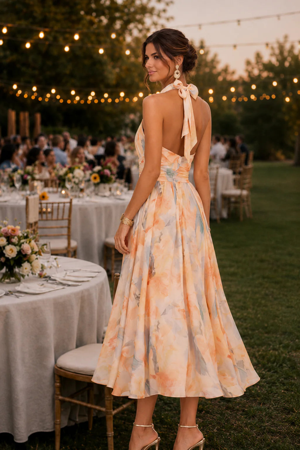 Antonela - Vestido Acuarela Melocotón con Espalda Descubierta