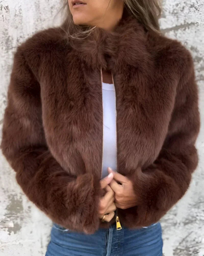 Lilia - Veste en Fourrure Tendance Col Montant