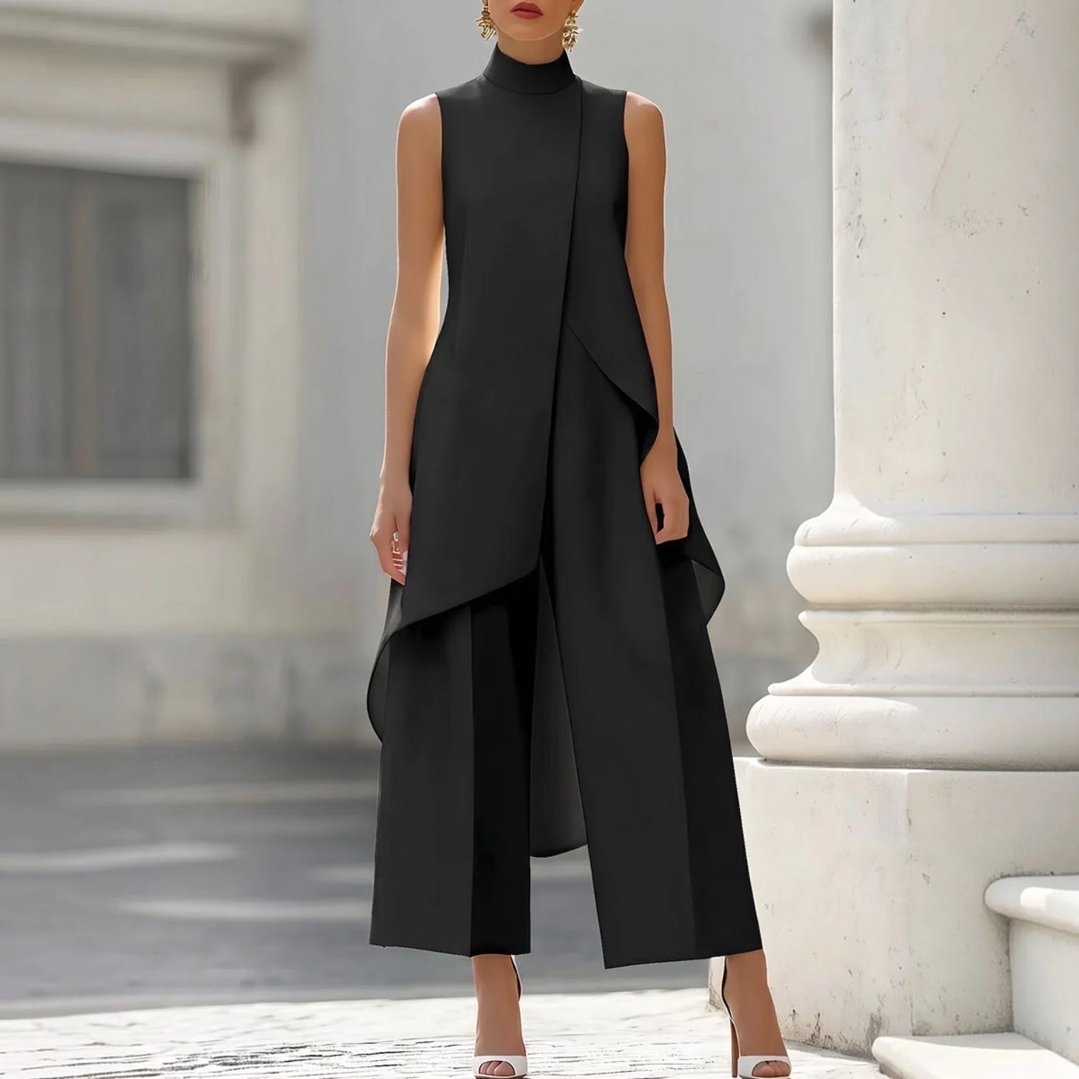 Eleanis - Mono Divino Efecto Pantalón y Blusa Larga Sofisticada