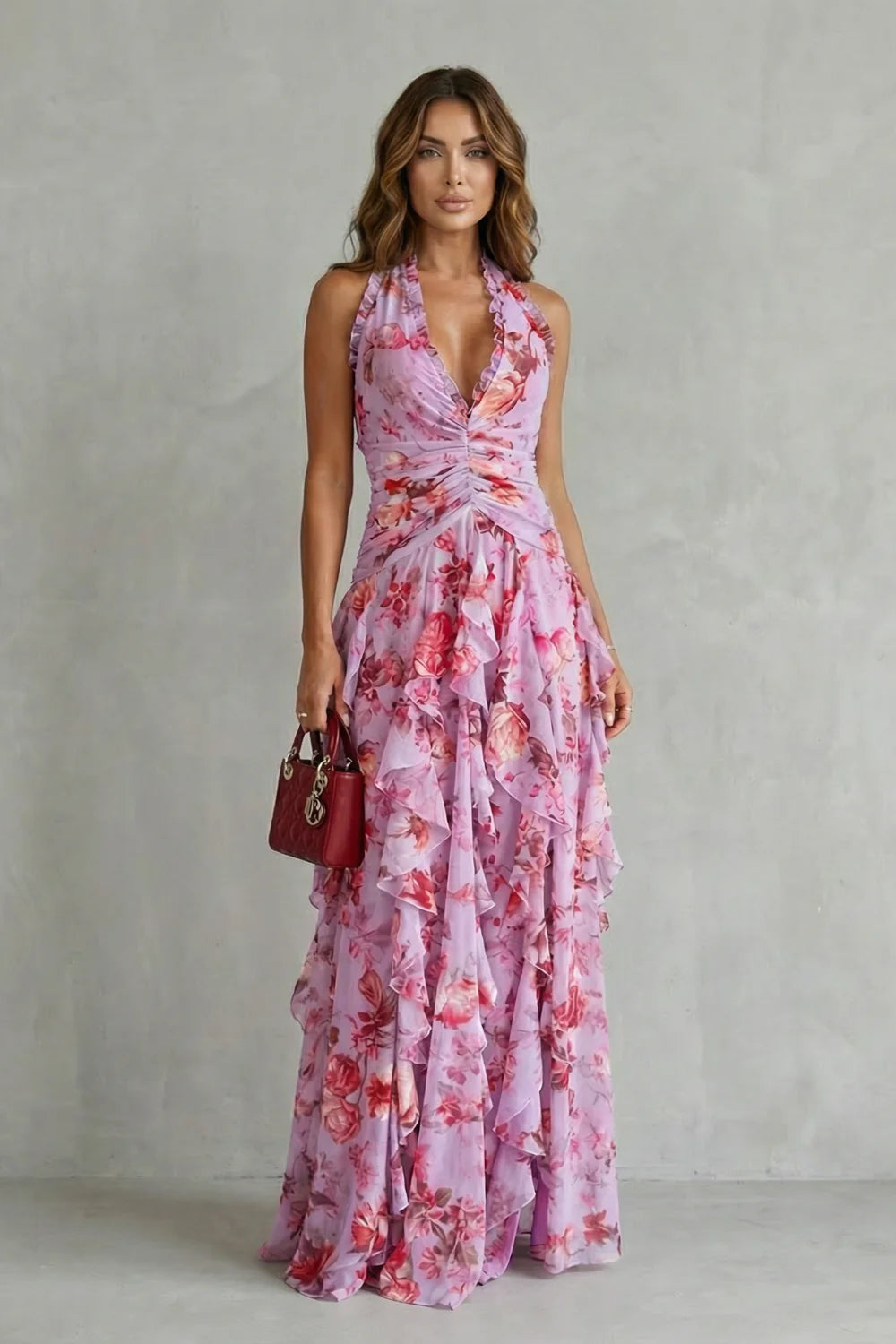 Margherita - Vestido Largo con Volantes y Flores Romántico
