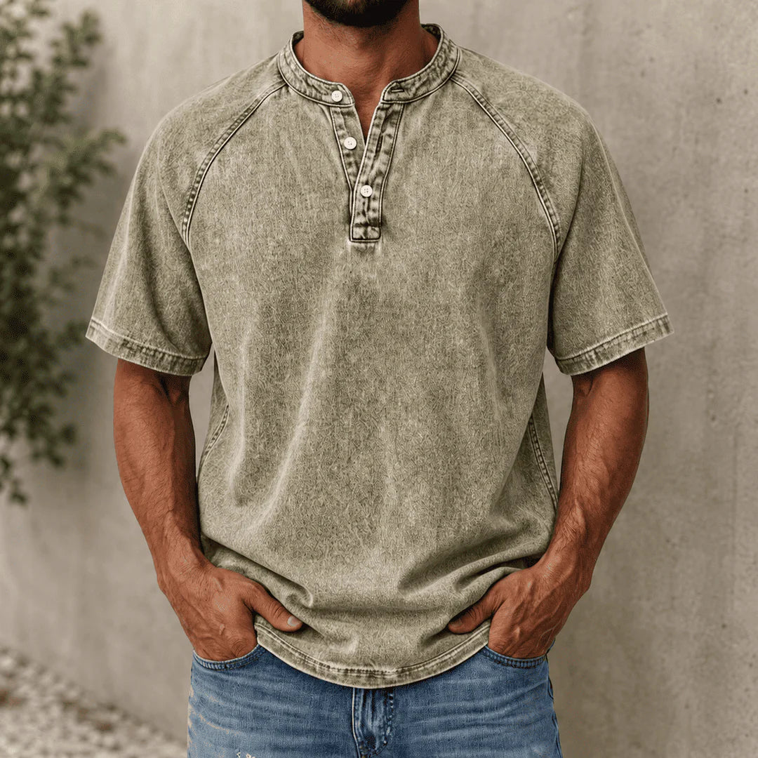 Issa - Camisa Retro de Denim con Media Botonadura