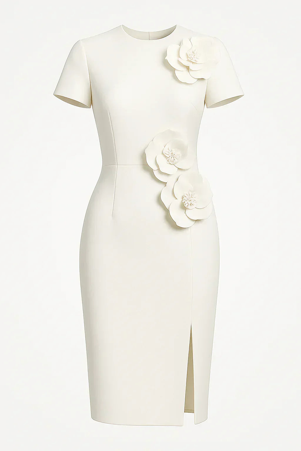 Candide - Hvid 3D Blomster Kjole med Slids