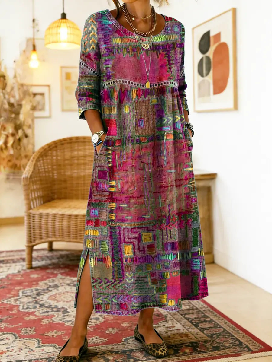 Himaya - Vestido de Denim con Estampado Étnico de Colores