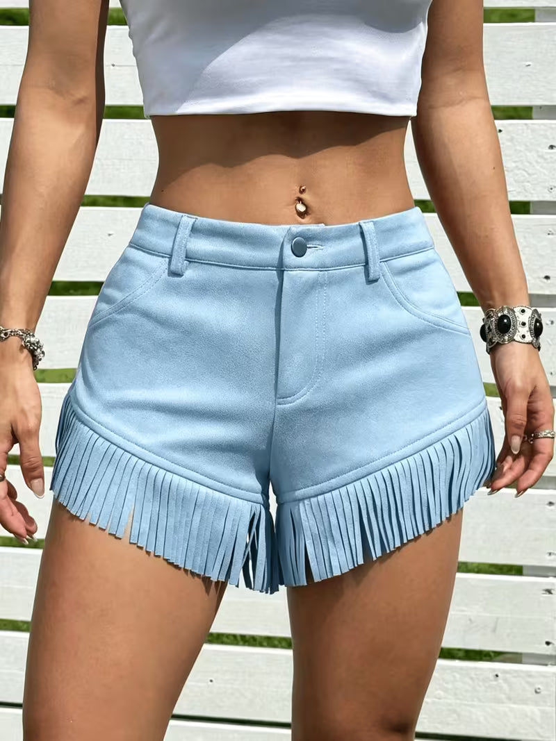 Wandy - Shorts Vintage Efecto Ante con Flecos