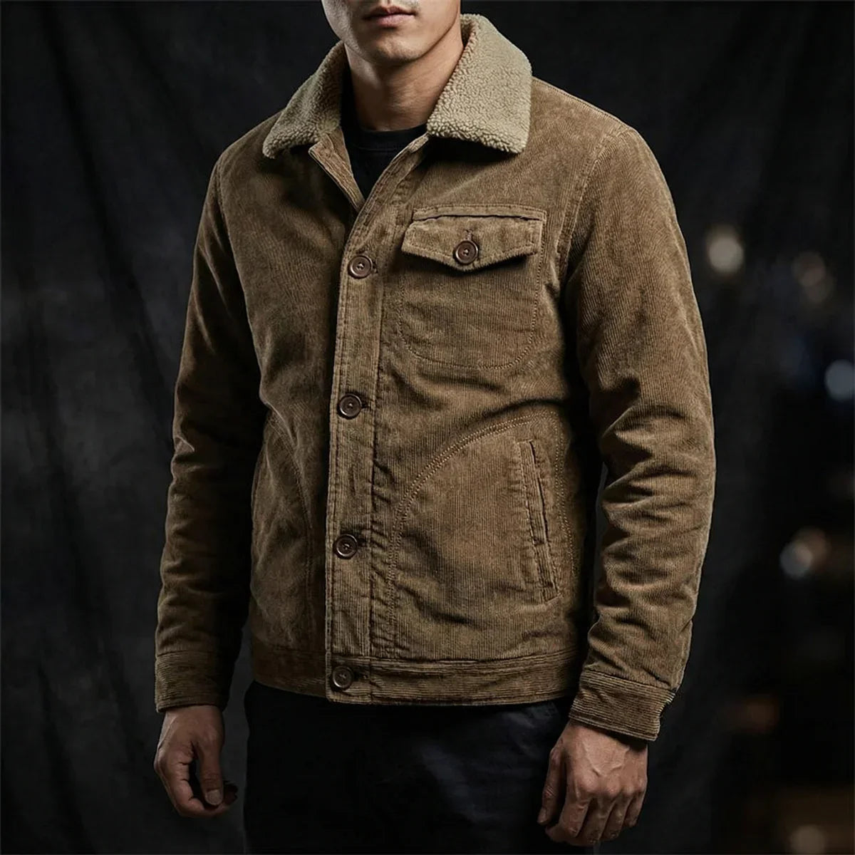 Brahim - Blouson Casual en Velours Côtelé Doublée de Sherpa