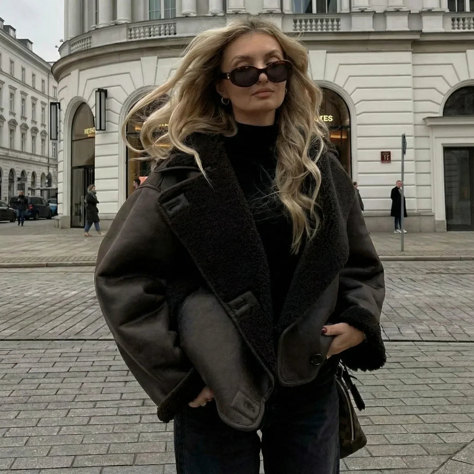 Emy - Manteau en Cuir Premium Doublure Mouton