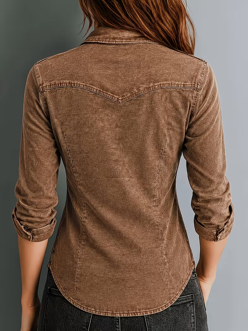 Ysée - Camisa Clásica de Denim Retro