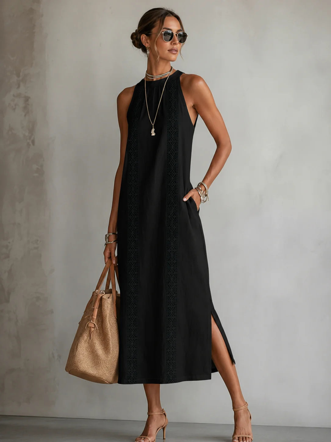 Morena - Vestido Recto de Verano Bordado de Algodón
