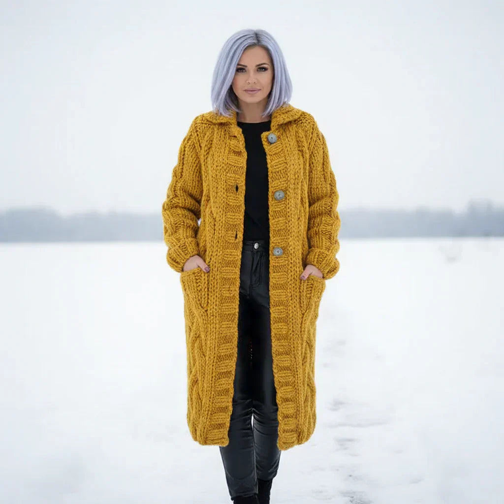 Lola - Manteau Gilet Long Tricot Torsadé Chaud