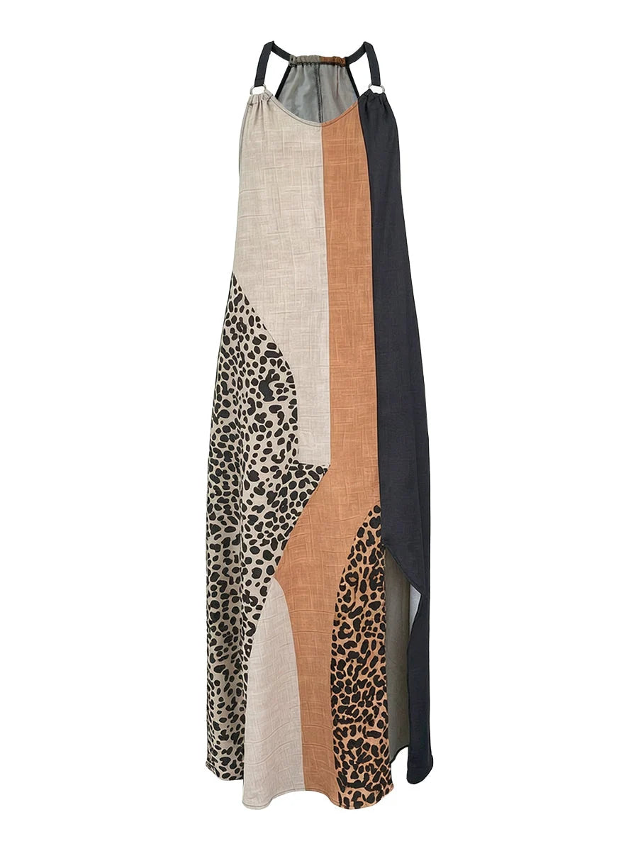 Tyana - Vestido Maxi Fluido de Patchwork Leopardo