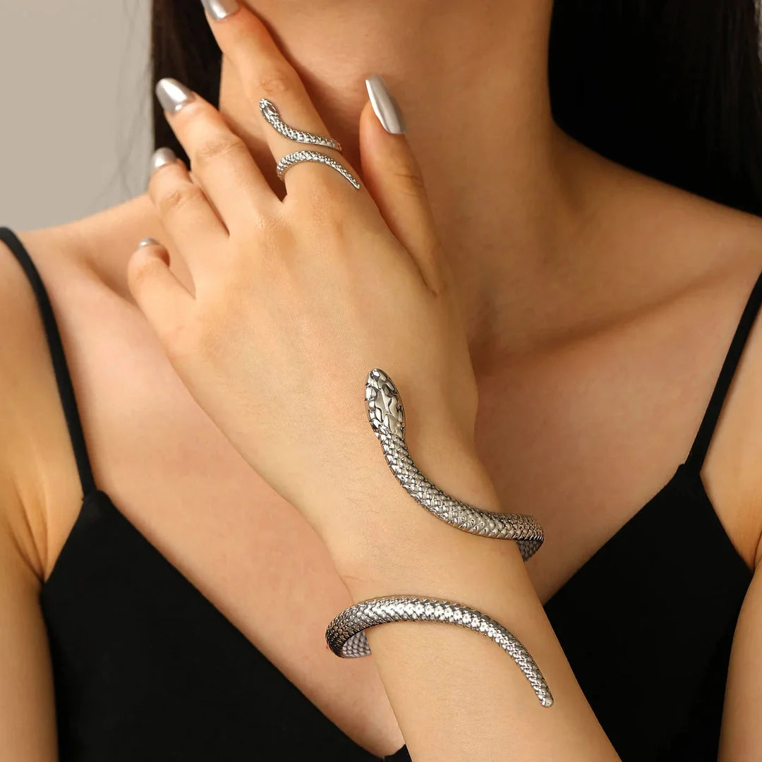 Vipera - Set de Pulsera y Anillo Serpiente Ajustables Hecho a Mano