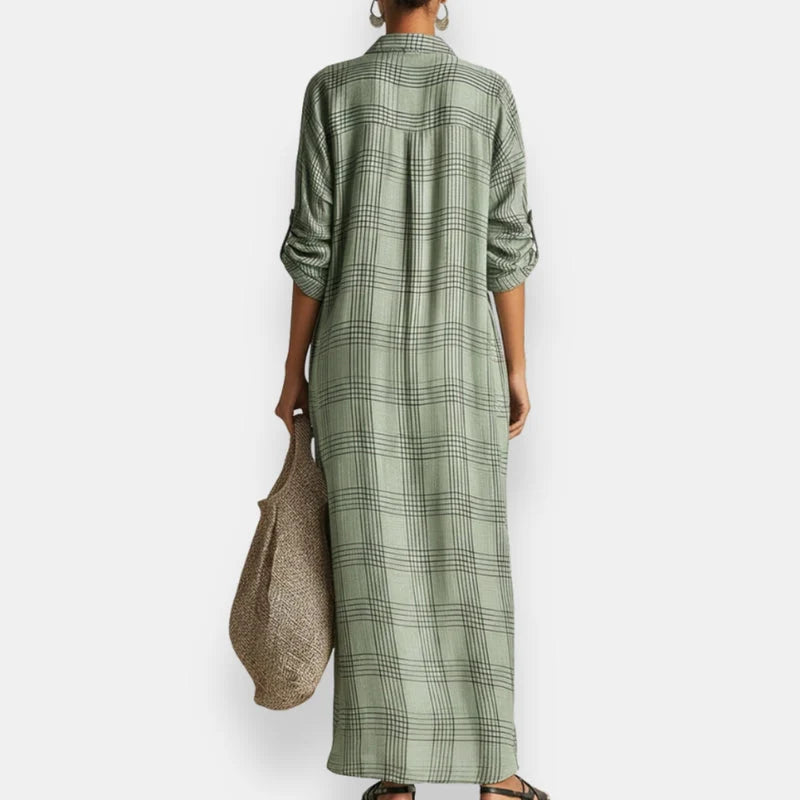 Naima - Vestido Maxi Camisero Oversize de Cuadros