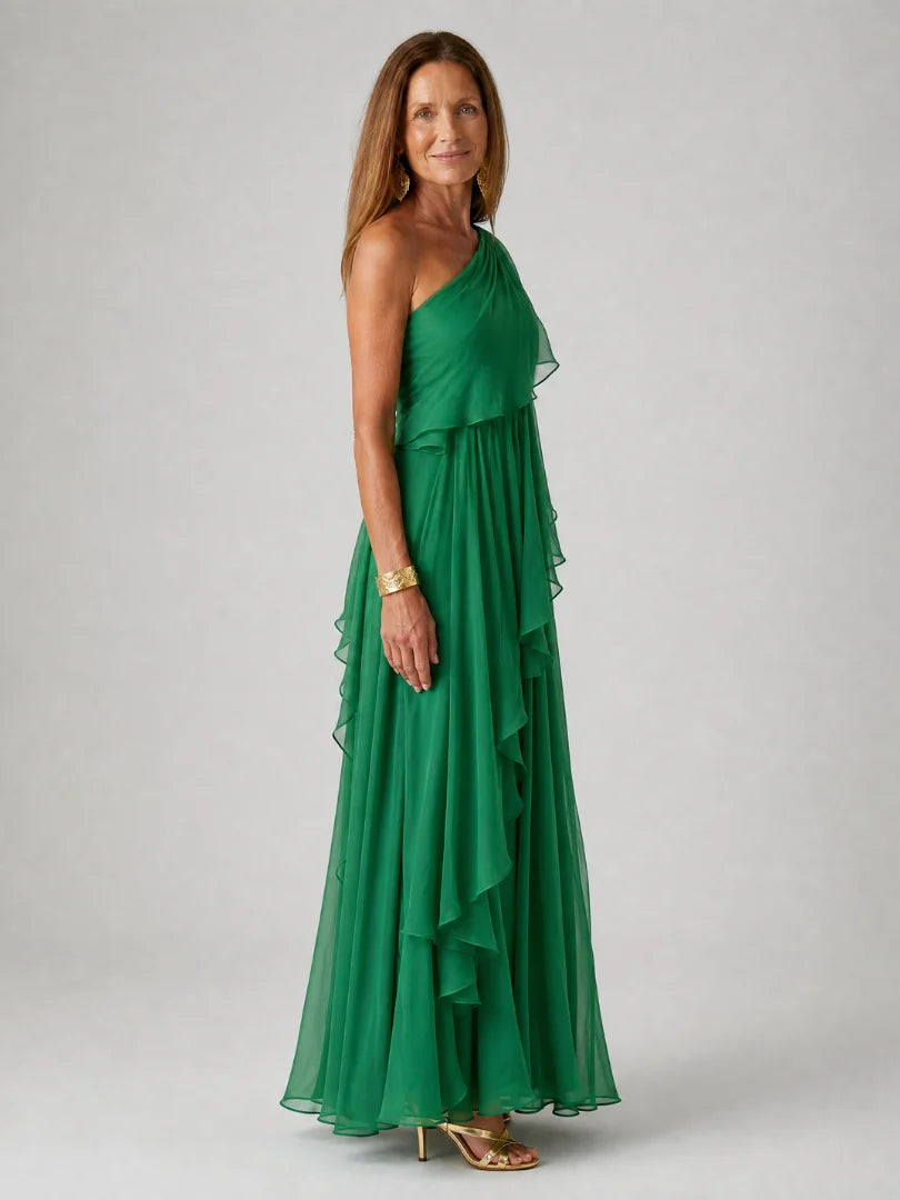 Arianel - Vestido Largo Chic Asimétrico con Volantes