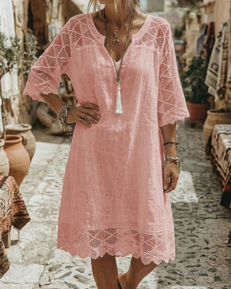 Valeriane - Vestido Recto Boho de Lino (collar de regalo)