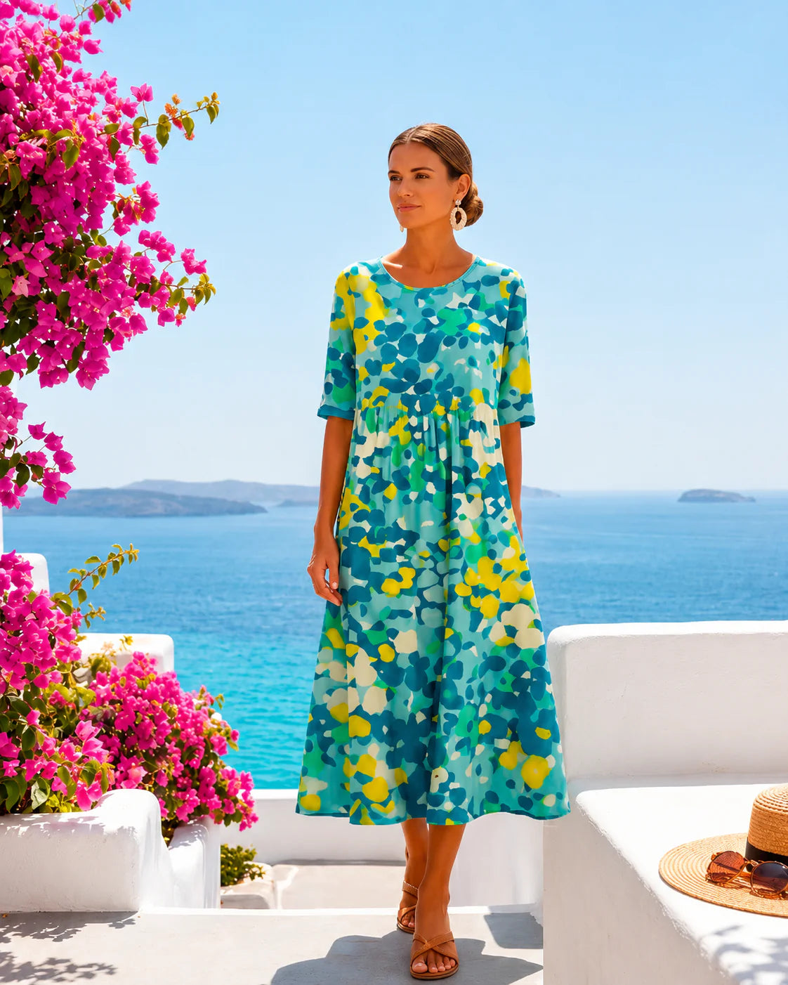 Zaruhi - Vestido con Estampado de Colores Corte Ajustado y Fluido