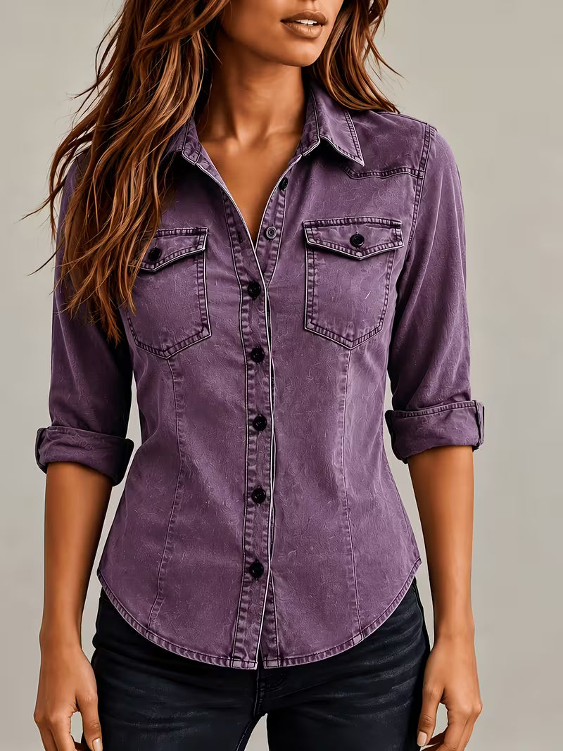 Ysée - Camisa Clásica de Denim Retro
