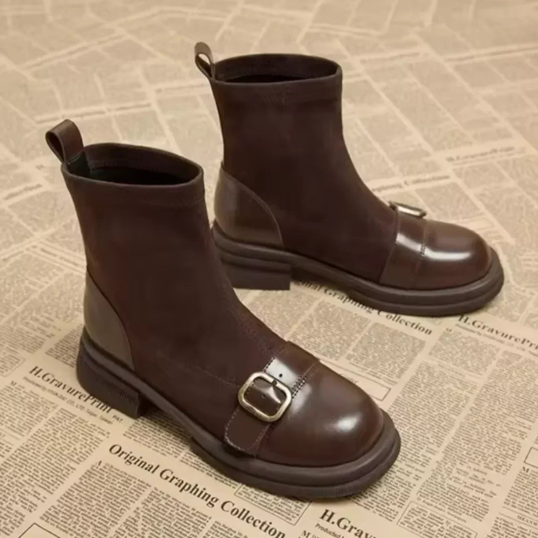 Adelita - Élégantes Bottes Bi Matière en Daim et Cuir