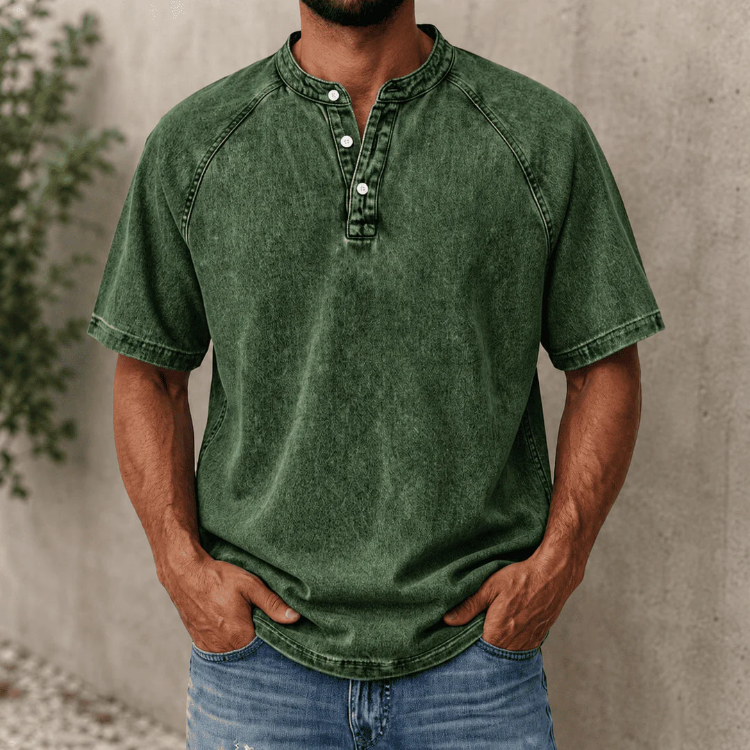 Issa - Camisa Retro de Denim con Media Botonadura