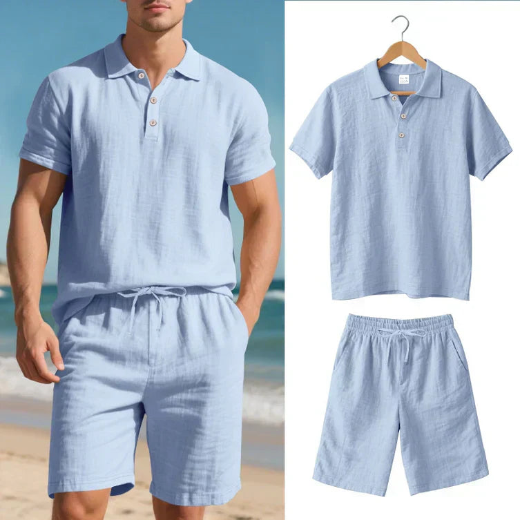 Achille - Conjunto de Lino de Dos Piezas Polo y Shorts