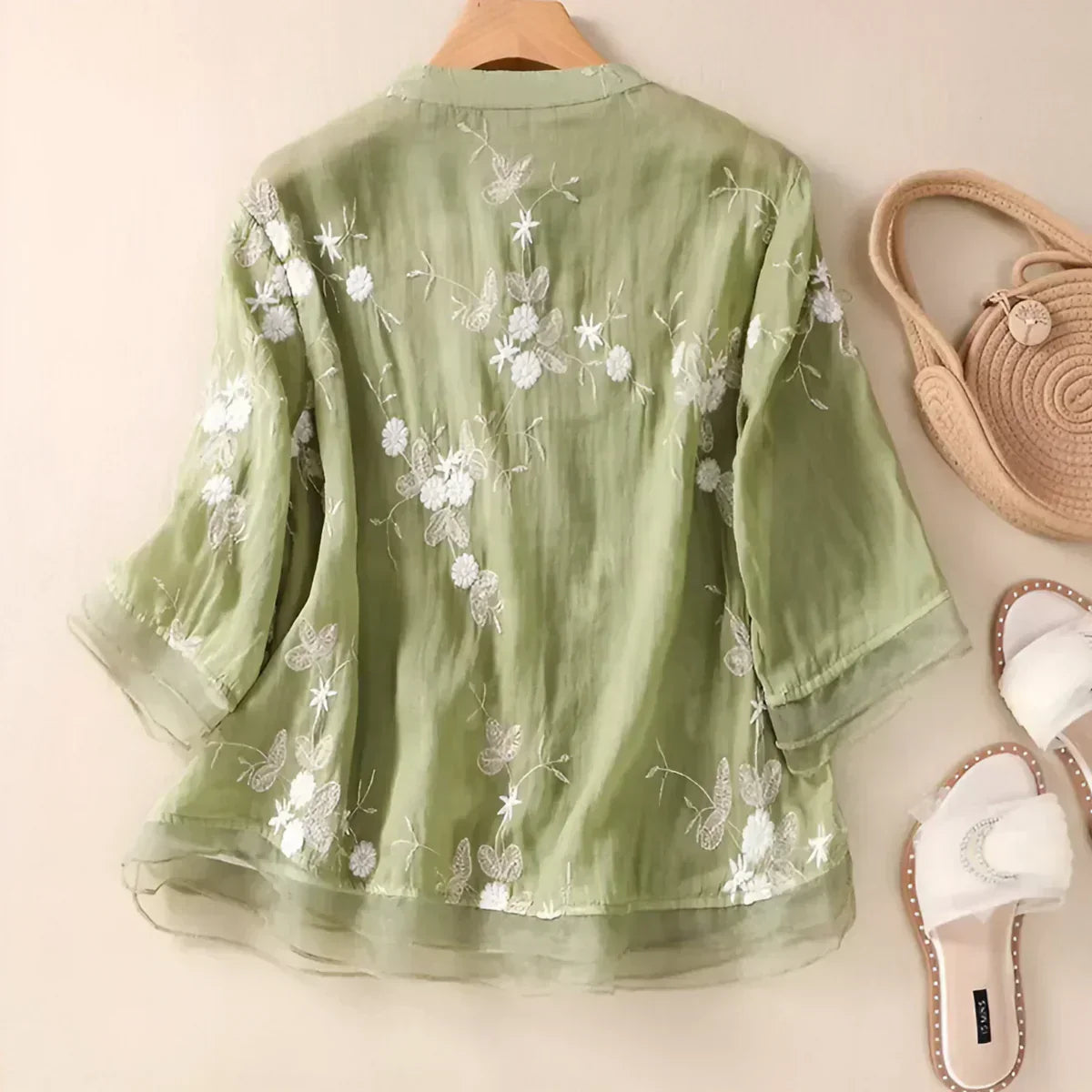 Hedda - Bomuldsbluse med Broderet Tyl