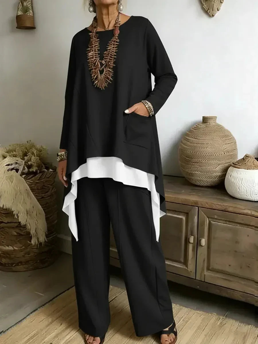 Soufya - Ensemble Blouse et Pantalon Ample｜Collier Offert