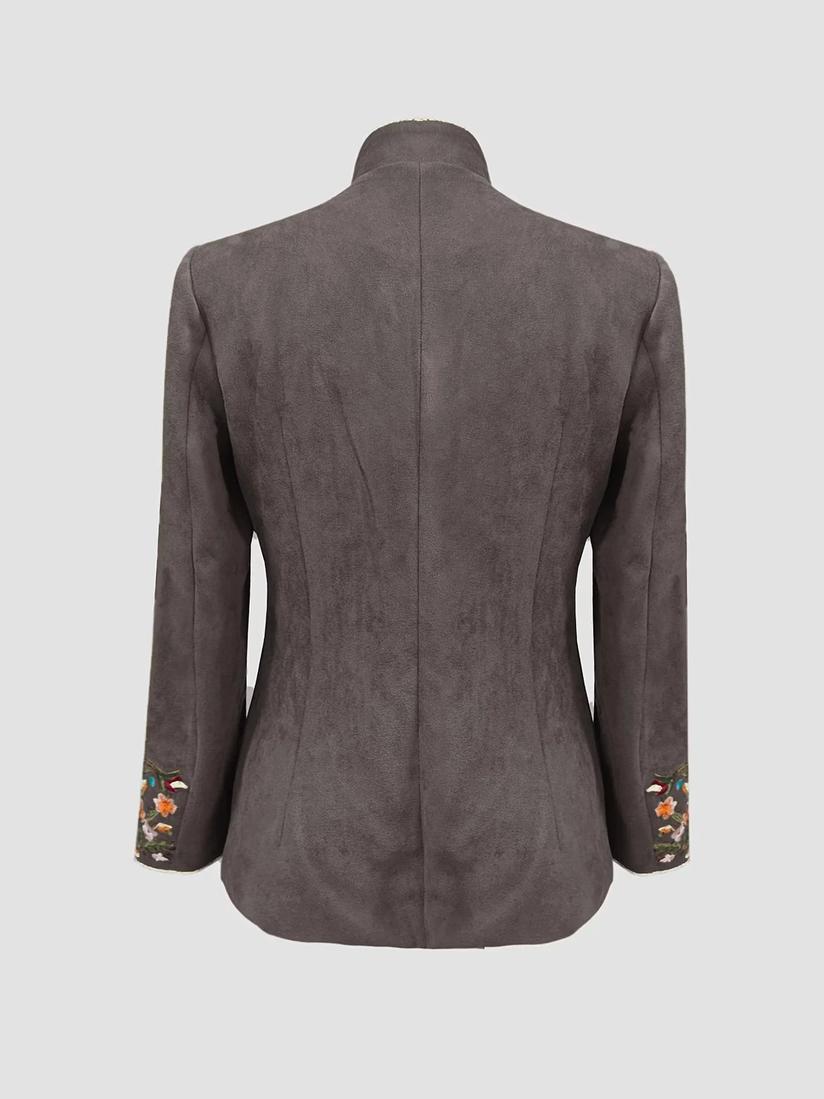 Mahault - Chaqueta de Ante Bordada Retro Chic con Cuello Alto