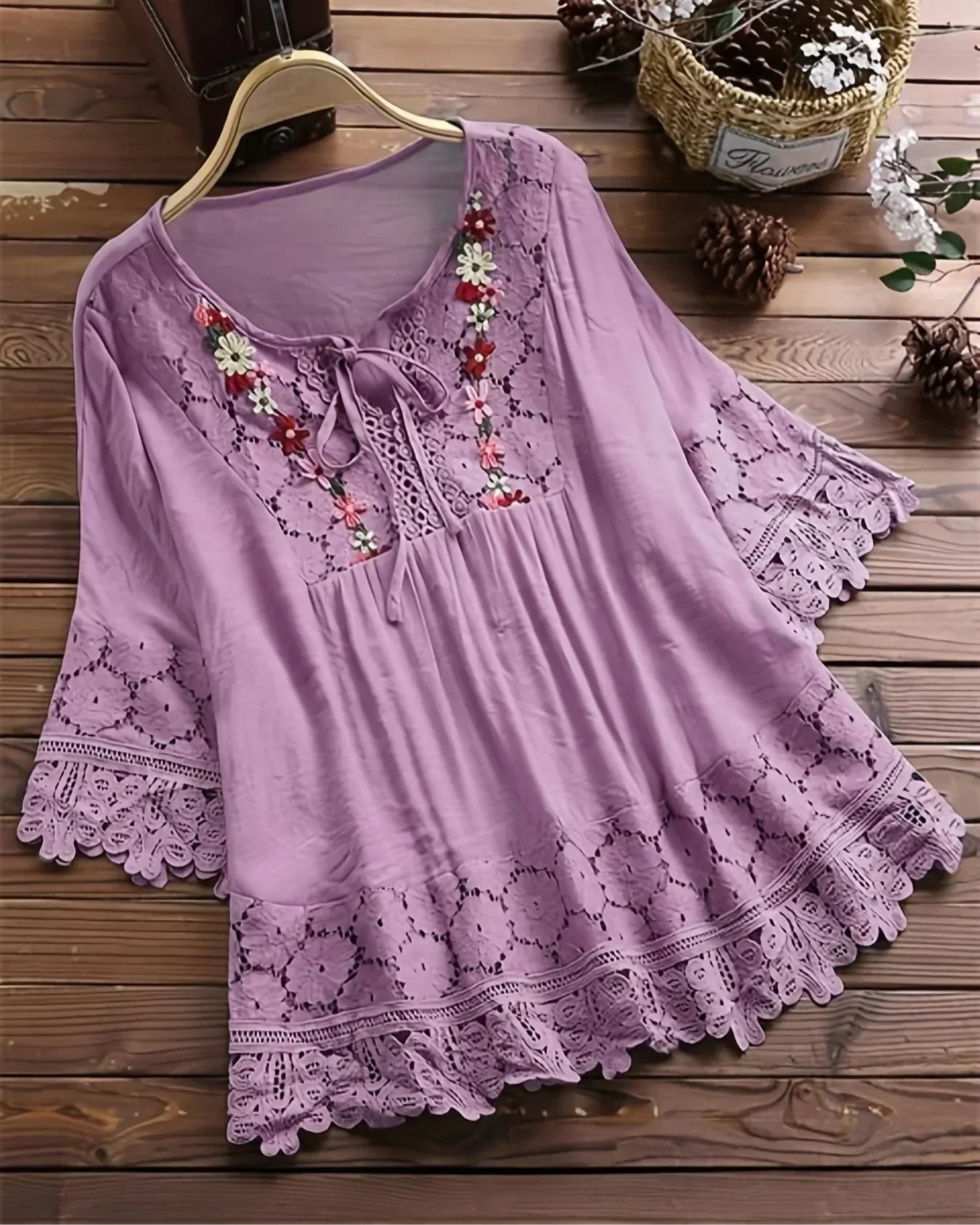 Sayana - Boheme Chic Broderet Bomuldsbluse