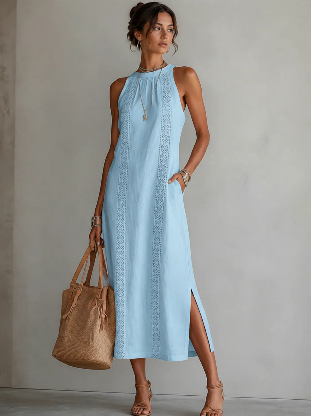 Morena - Vestido Recto de Verano Bordado de Algodón