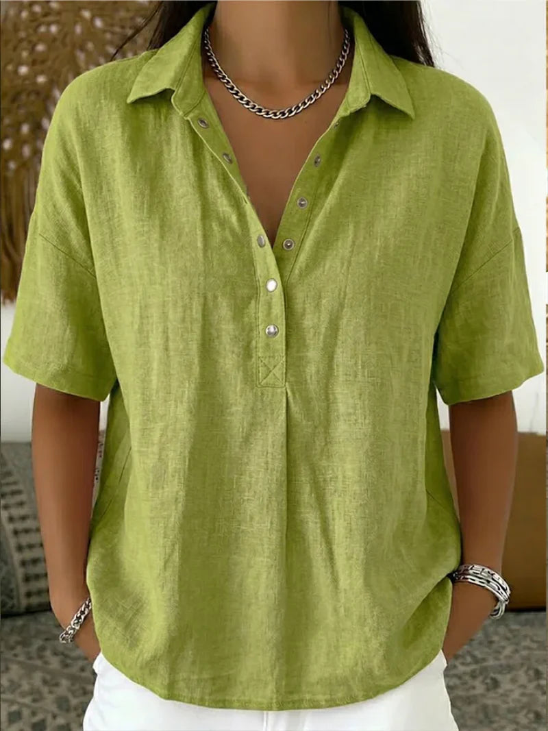 Elona - Blusa de Algodón Orgánico de Manga Corta