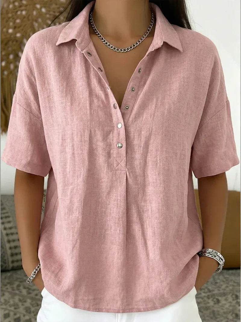 Elona - Blusa de Algodón Orgánico de Manga Corta