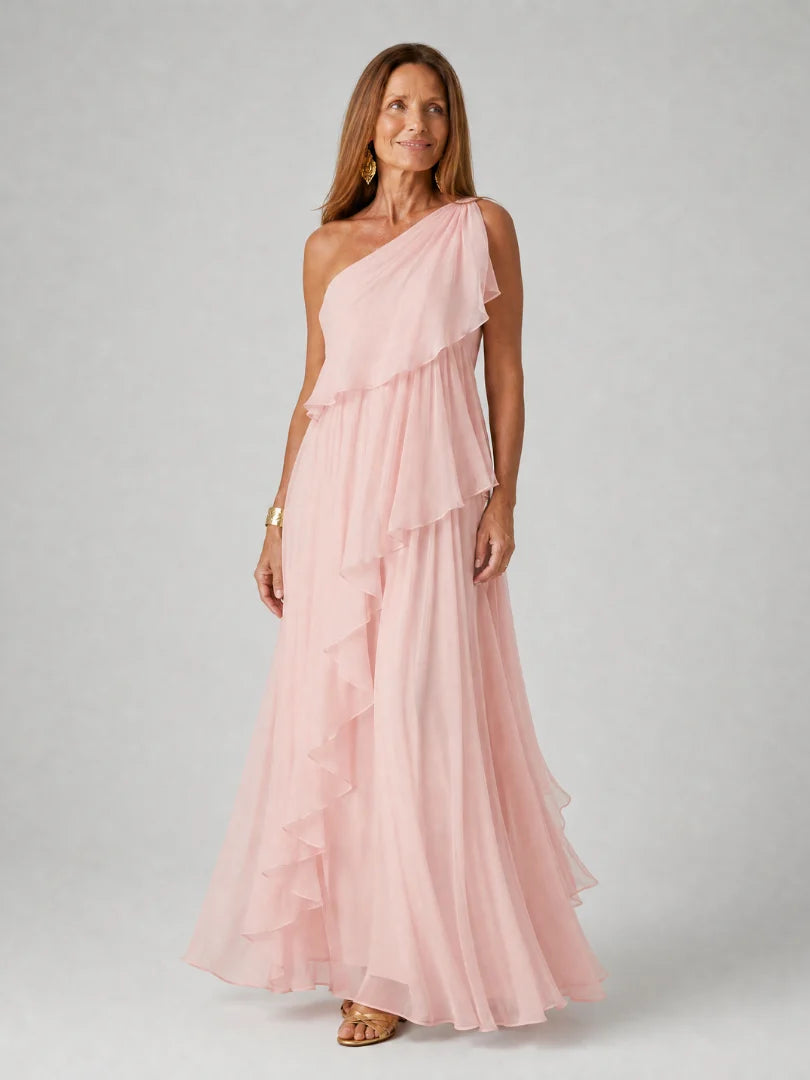 Arianel - Vestido Largo Chic Asimétrico con Volantes