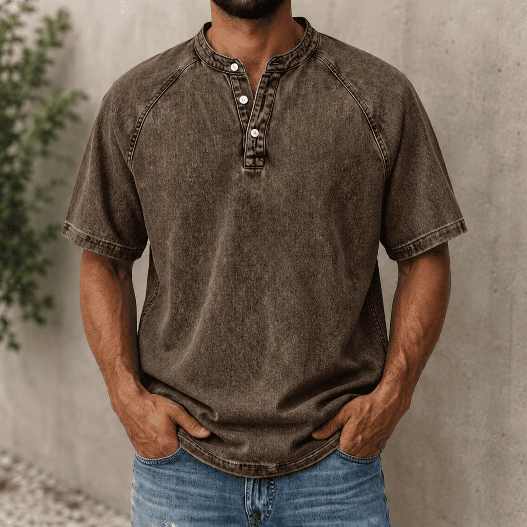Issa - Camisa Retro de Denim con Media Botonadura