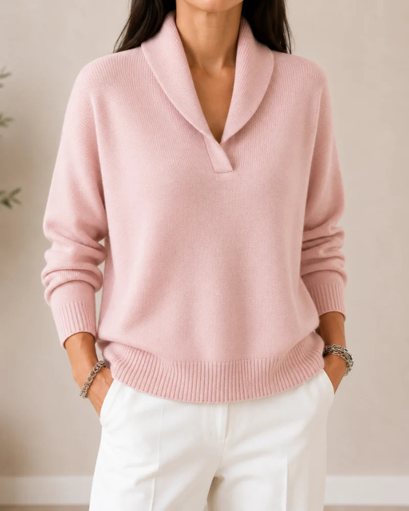 Colette - Suéter de Punto Fino con Cuello en V Curvado